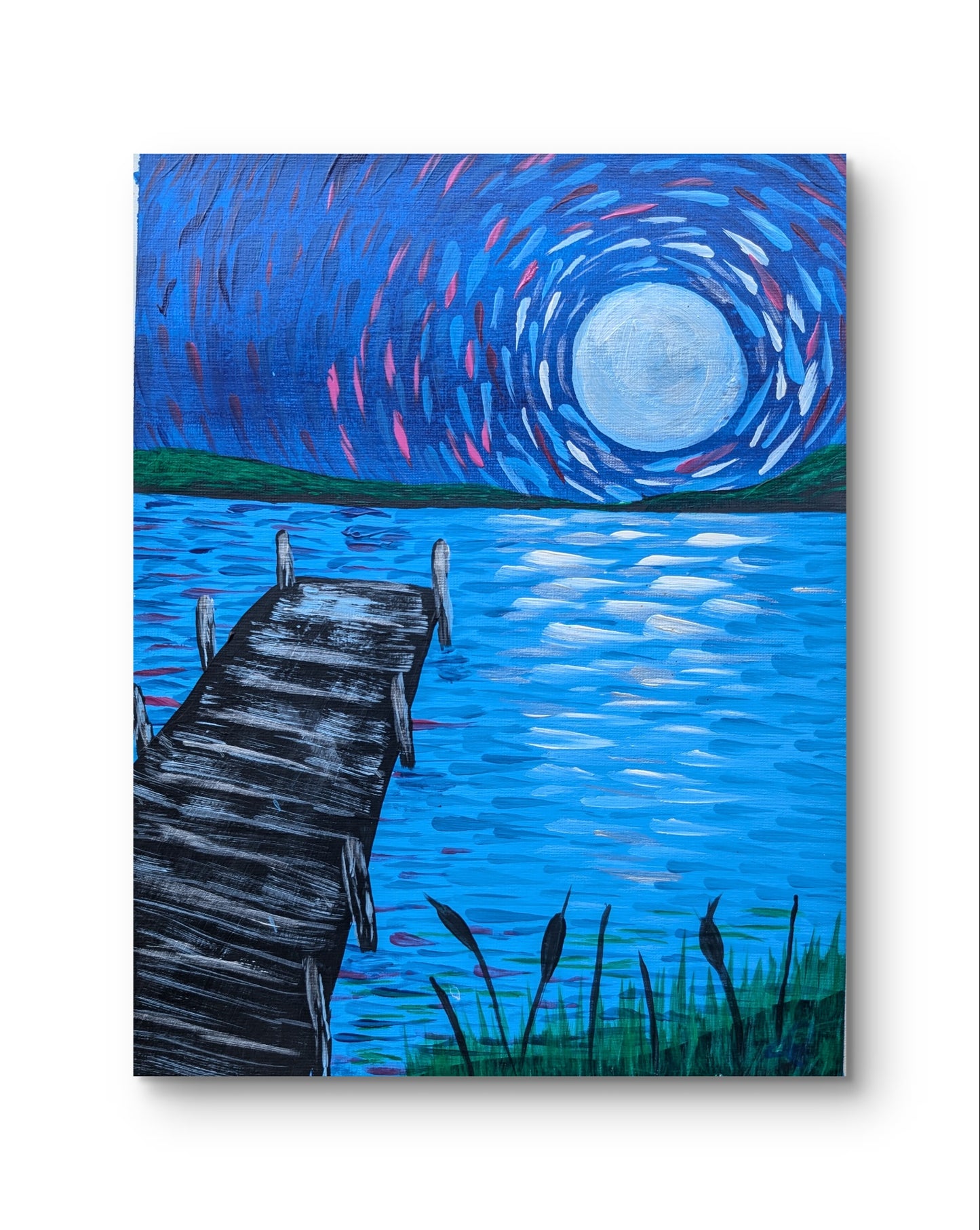 Bright Moonlit Pier - 9 x 12 in acrylic painting