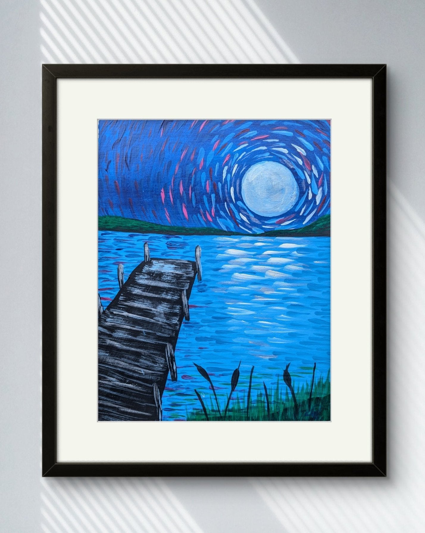 Bright Moonlit Pier - 9 x 12 in acrylic painting