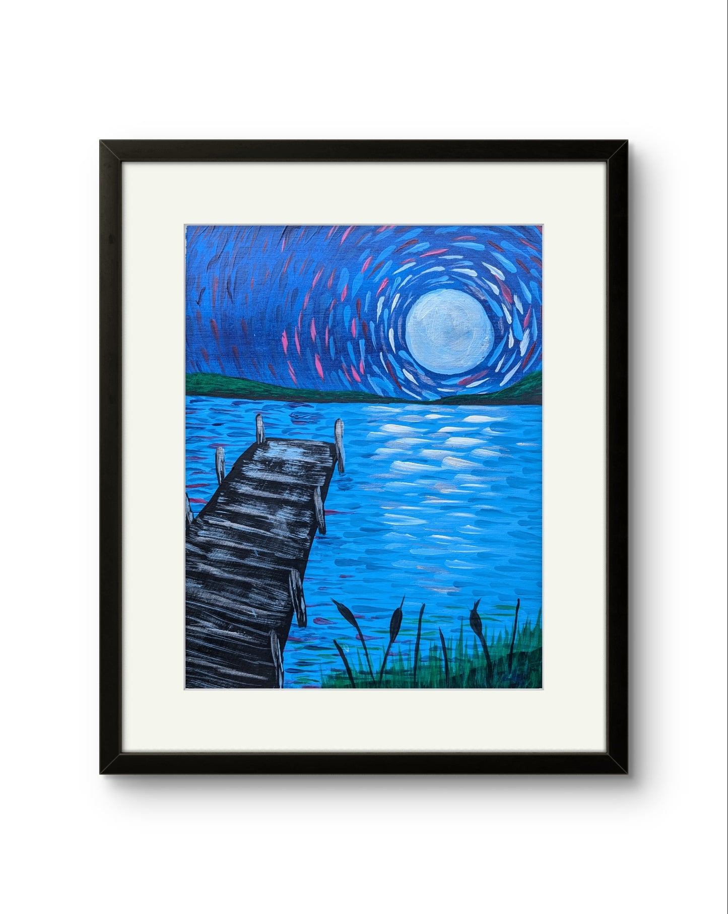 Bright Moonlit Pier - 9 x 12 in acrylic painting