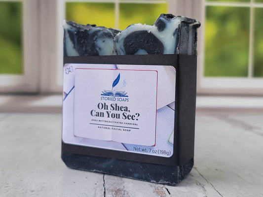 Oh Shea Can You See by Storied Soaps - Oversized 7 oz Shea Butter and Activated Charcoal Facial Soap