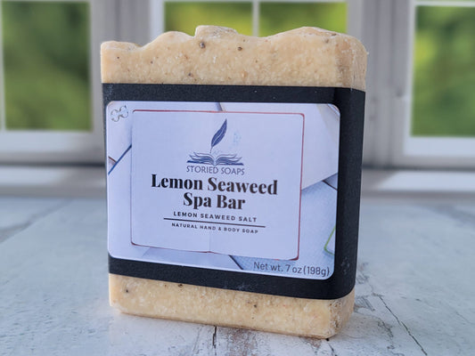 Lemon Seaweed Salt Bar by Storied Soaps - Lemon Seaweed Salt Hand and Body essential oil soap - Oversized 7 oz bar - DISCONTINUED